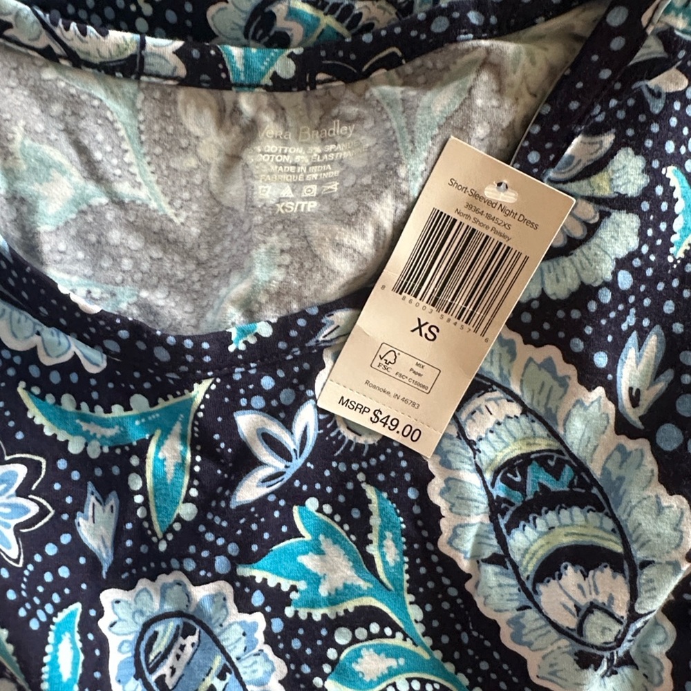 Vera Bradley Short Sleeved Night Dress North Shore Paisley Blue NWT XS - Picture 6 of 7